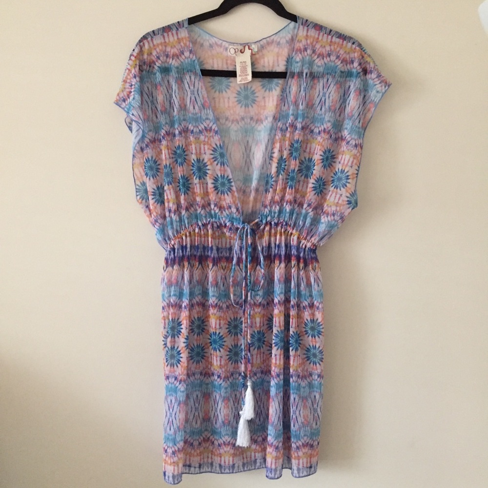 Op Junior Multicolor Mesh Tribal Design V-neck Swim Coverup US XL (Juniors)